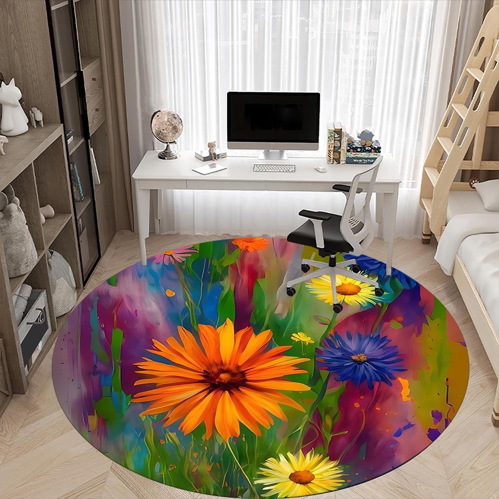 1pc Floral Garden Office Round Area Rug, Indoor Mat Suitable ForOffice, Under Office Chairs Bedroom Living Room Home Decor, Room Deco D066