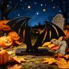 Black Matte Bat Ornament Halloween Ornament, Solid Wood Tea Candle Holder, Hollow Decor Spooky Decoration, for Desktop Electronic Candles Classroom