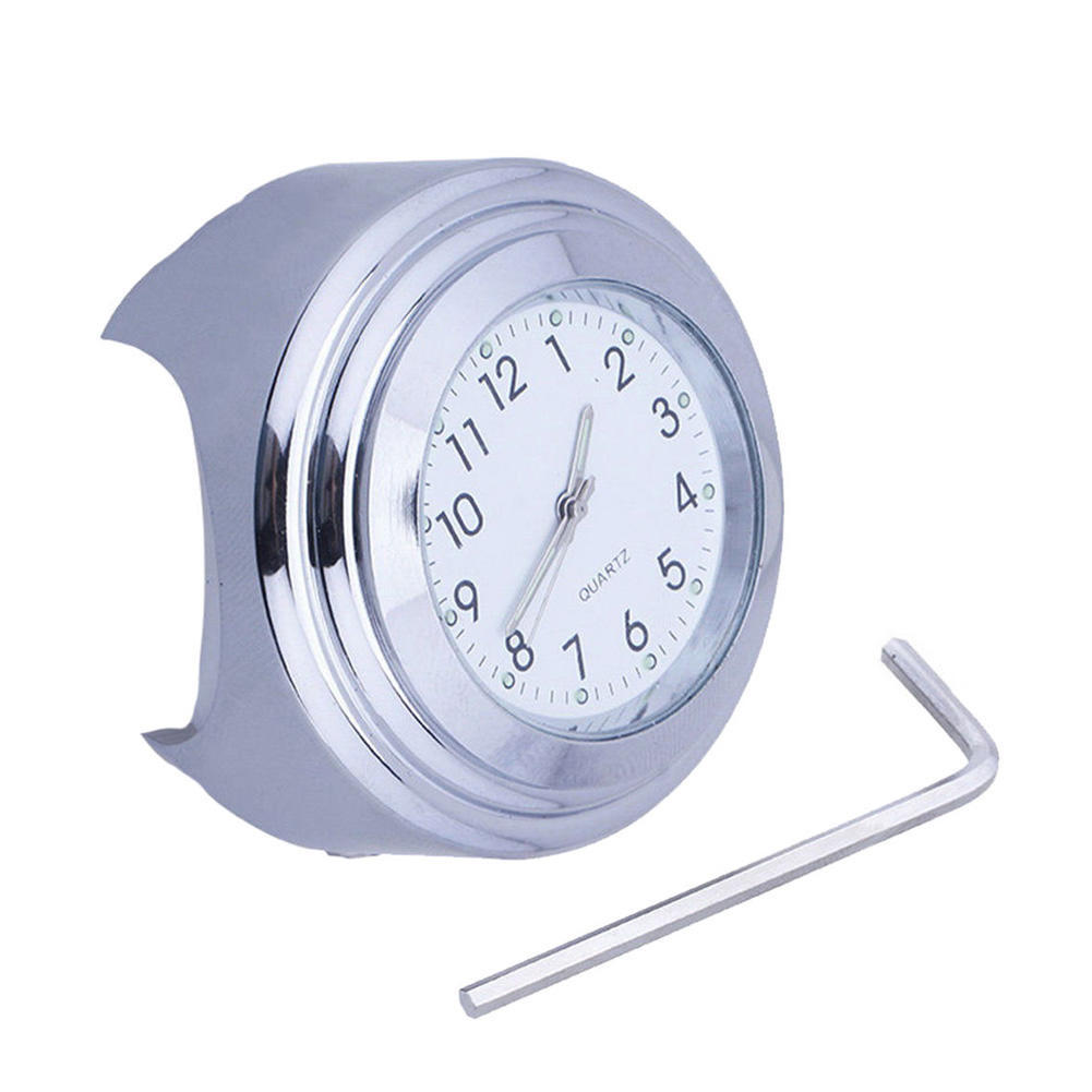 7/8" 1" Motorcycle Bike Chrome Waterproof Dial Handlebar Clock Glow Watch Black &Silver Base