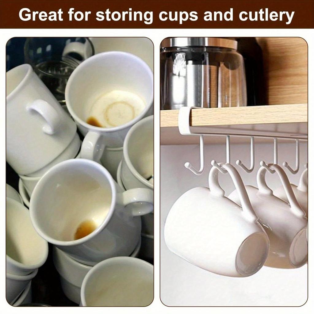 1pc Aluminum Wall Mounted Mug Rack No Screw Kitchen Cabinet Organizer For Coffee Cups Teacups Underwear Ties Scarf Hanger Durable Iron Hanging Rack