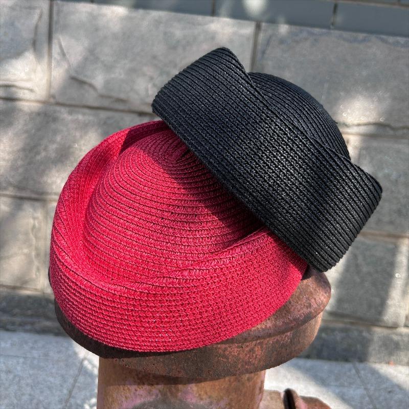 2026 Summer Paper Straw Uniform Party Stewardess Teardrop Hat for Women Hostess Fashion Pillbox Hat Vintage Painter Berets Hat