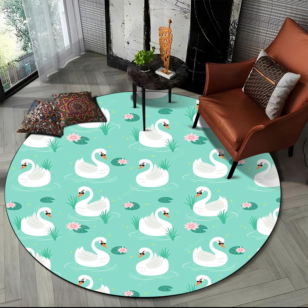 3D Cartoon Cute Swan Cygnus Area Rug,Round Carpet Rug for Living Room Bedroom Sofa Decoration,Kids Play Non-slip Floor Mat Gift