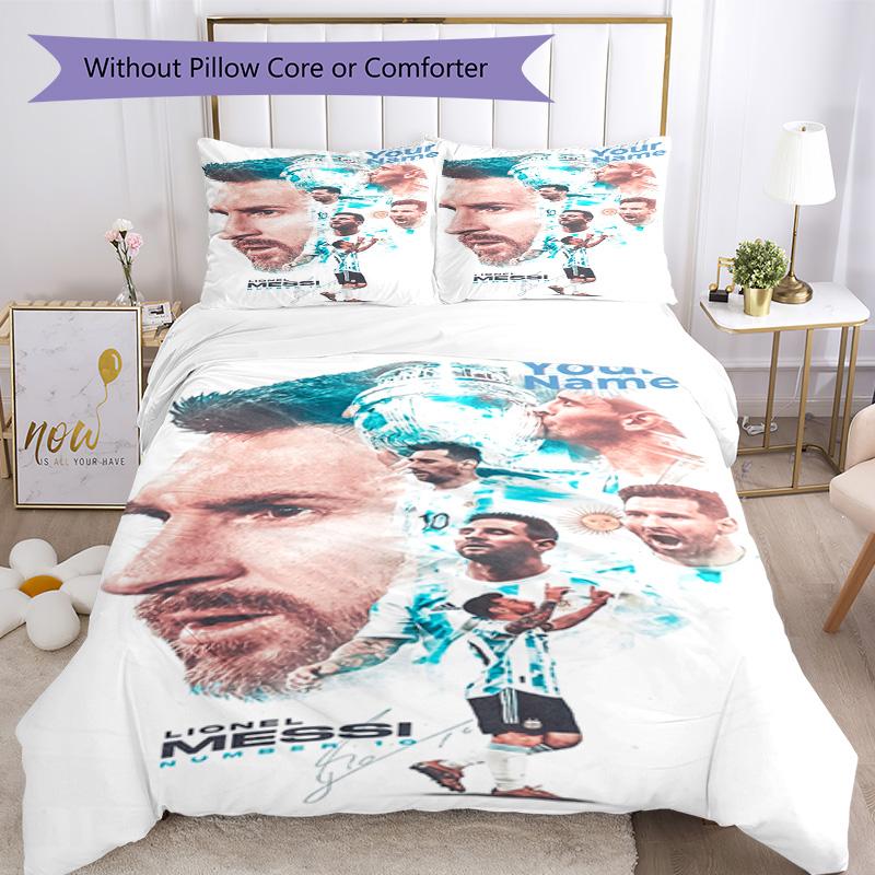 Football Messi Customize Text Duvet Cover Set Suitable for Study room Wrinkle Resistant Bedroom Decor Birthday/Christmas Gift Idea