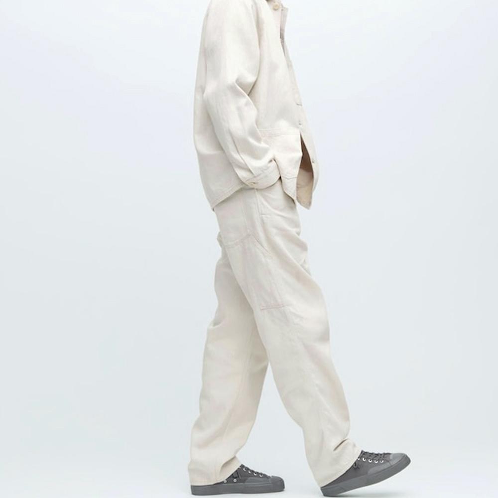 Uniqlo Casual Loose Fit Solid Color Straight Leg Jeans Unisex Bottoms Off-White 455498