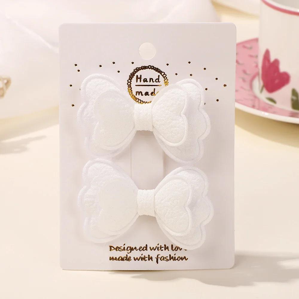2Pcs Candy Colored Hair Clip Se Double Layered Bow Cute Bangs HairPin Cotton Safe Children's T for Girls Hair Accessories