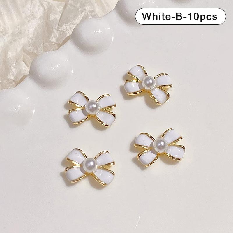 

10 шт. винтажные простые мини-подвески в виде галстука-бабочки, классические черные, белые, жемчужные, инкрустированные бантом, сплав, дизайн ногтей, стразы, декор для маникюрного салона B белый