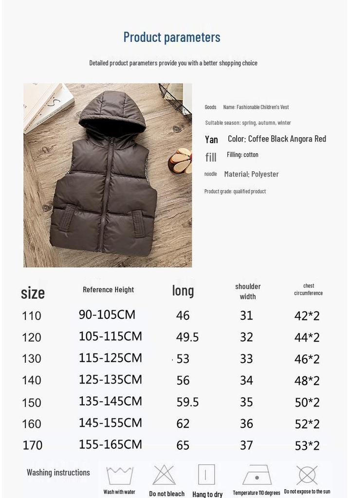 Kids' Hooded Thickened Vest - Warm Sleeveless Outerwear for Boys & Girls, Autumn/Winter Parent-Child Outfit.