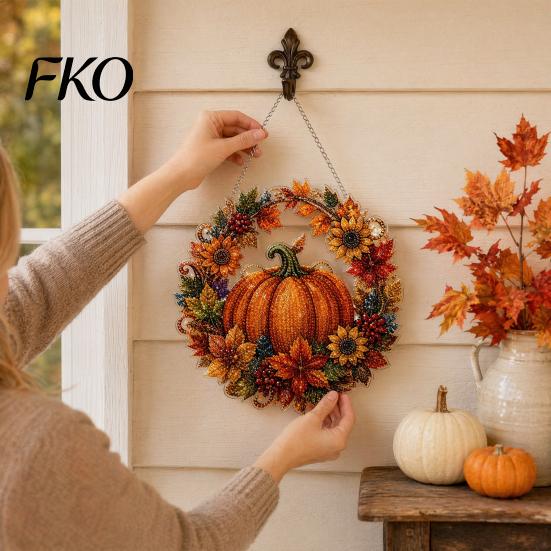 Christmas Party Decoration Pumpkin Acrylic Window Hanging Decor, Fall Harvest Wreath Ornament for Festive Pendant Thanksgiving Halloween, Indoor