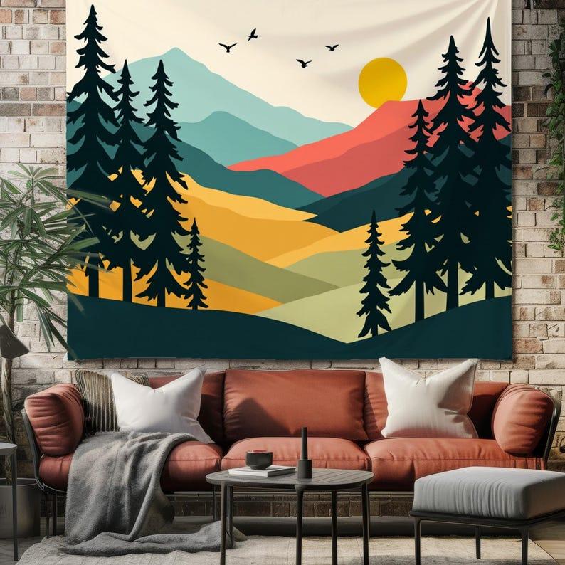 Mountain View Blue tapestry 75x100 чёрный