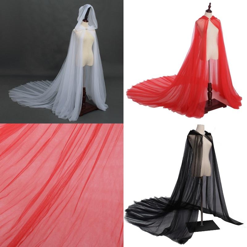 Ghost Cosplay Bride Adult Hooded Cape Cloak Gauze Material Women White Red Black