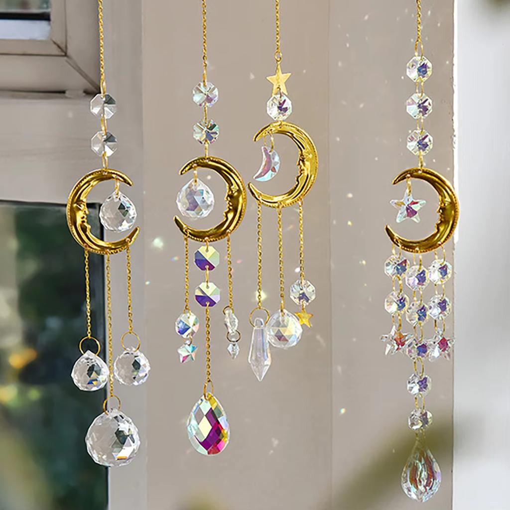 Crystal Wind Chime Beautiful Prism Hanging Decoration Suncatcher Prism Pendant Decorative Sun Moon Wind Chime For Festival