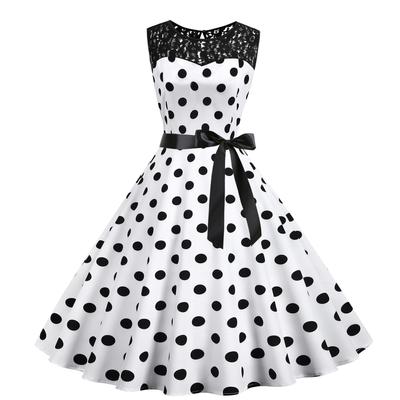 Wedding Party Women Vintage Lace Bowknot Princess Big Swing Dress