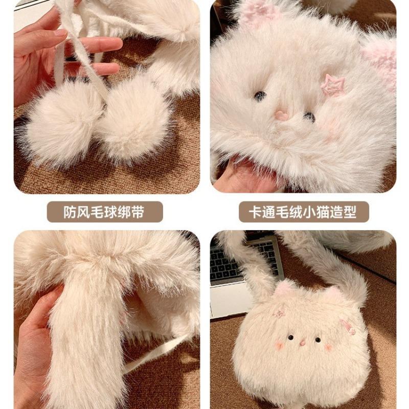 Plush Hat Female Autumn and Winter Cute Hairpin Cat Plush Hat Winter Thickened Warm and Cold Ear Protection
