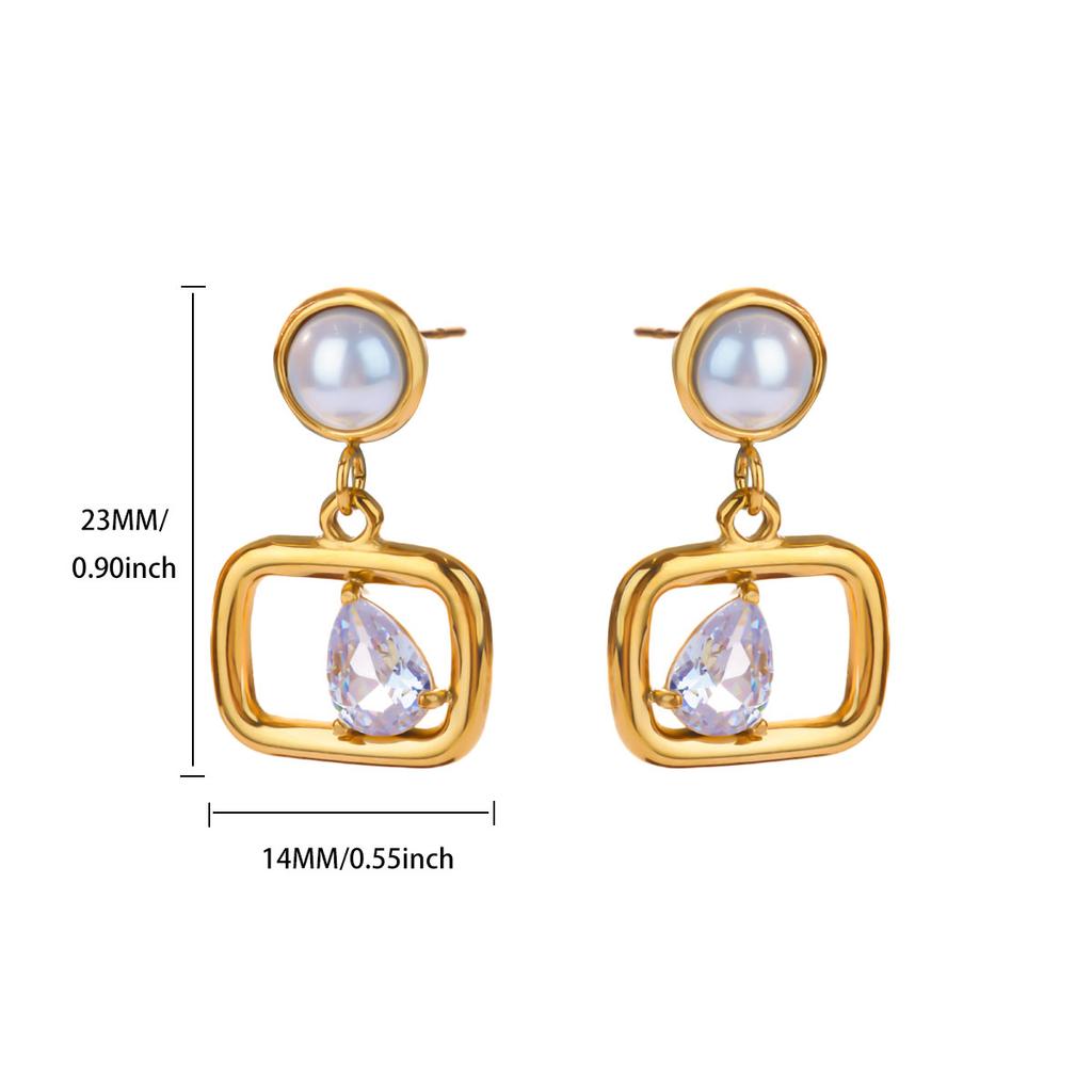 Stainless Steel Geometric Artificial Pearl Earrings 18K Gold-plated Anti Fading Earring for Women Vacation Wedding Jewelry Gifts