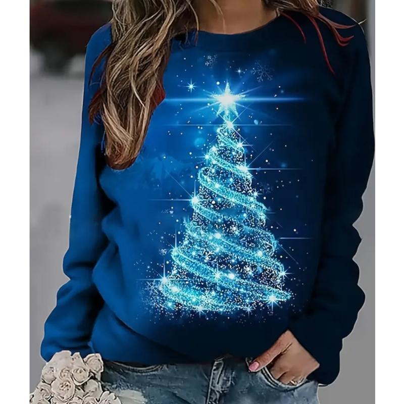 2025 Autumn & Winter Women's New Casual Crew Neck Long Sleeve Top 3D Christmas Pattern