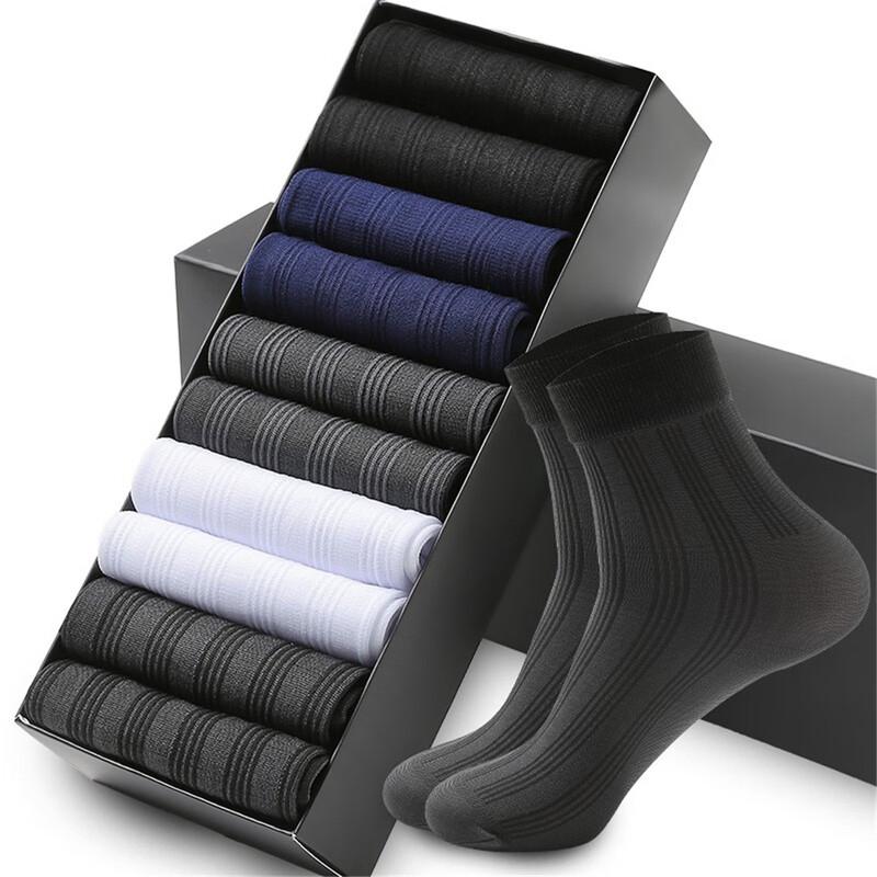 LANGSHA Men's Summer Ice Silk Business Socks (10 Pairs Gift Box)