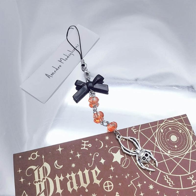 DIY Handmade Cute Phone Charm Y2K Women Halloween Spiders Pendant Bowknot Strap Lanyard Crossed Bead Cartoon Accessories