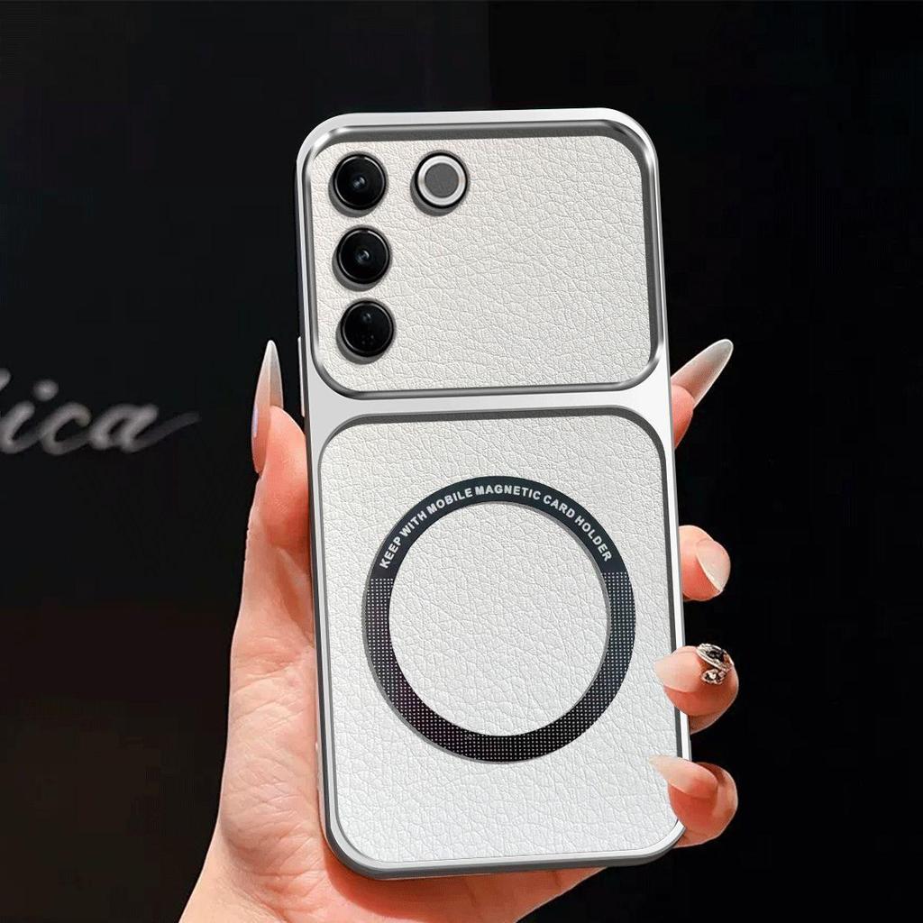 Upgraded Big Lens Protection Case for Vivo V27e,V27 Pro Luxury Leather Casing with Magnetic Ring