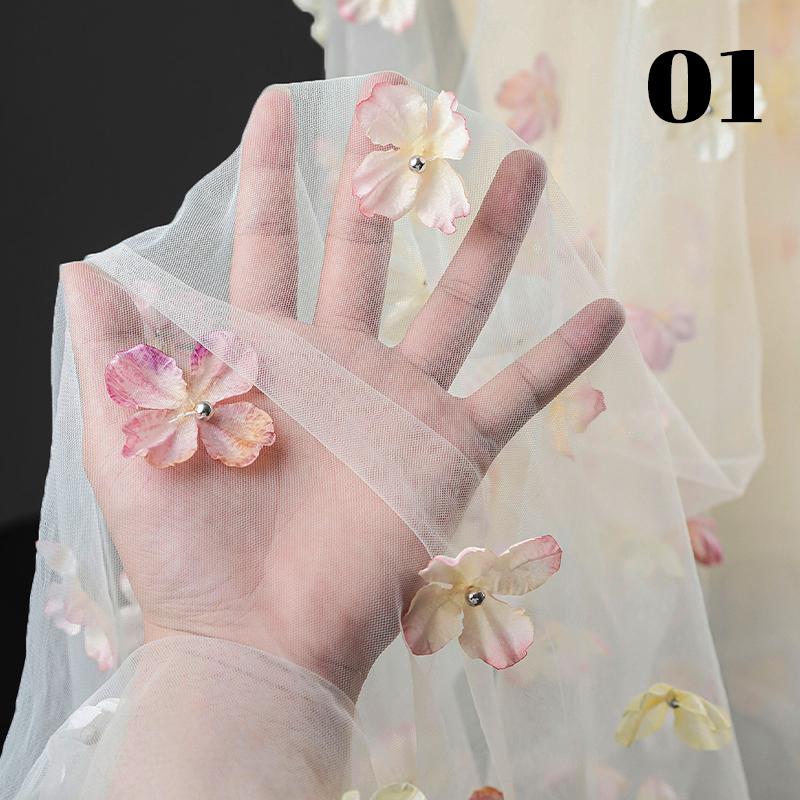 50*135cm Exquisit Fantasy Blume Tüll Schleier Stoff Hintergrund Dekoration Hochzeitskleid Kinderbekleidung 3D Blumen Mesh Stoff