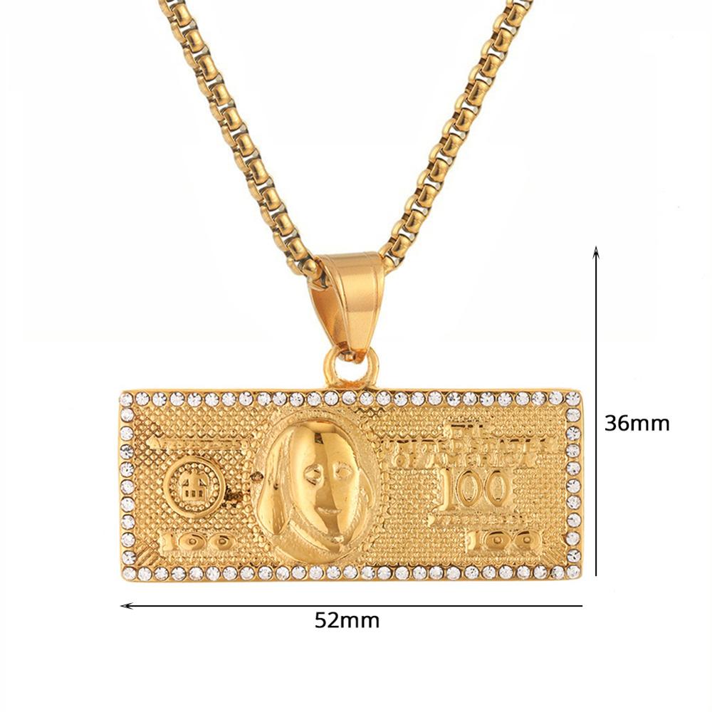 Hip Hop Iced Out Bling $100 Dollar Pendant Male Gold Color Stainless Steel Money Necklace For Men Hippie Jewelry Gift