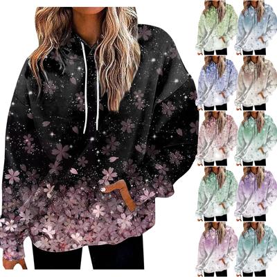 Women's Fashion Loose Casual Daily Long Sleeve Hoodie Floral Print Sweatshirt Top