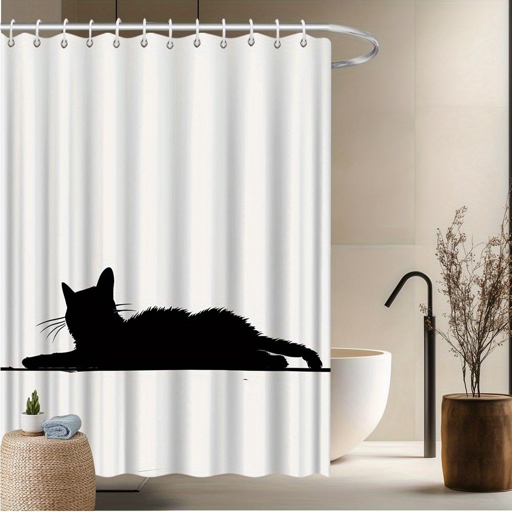 

Black Cat Silhouette Shower Curtain , 12 Hooks, Machine Washable Bathroom Decor For All Seasons W60H190(CM)-1 Pcs