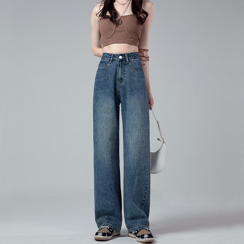 

Women s Vintage High Waist Wide Leg Jeans: Retro Washed, Loose Fit, Plus Size, Floor-Length, Casual Drape Style L