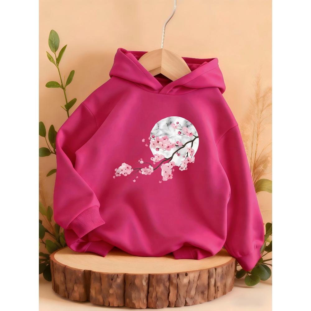 Nuova Felpa con Cappuccio per Bambini con Stampa Fiori di Ciliegio, Calda e Comoda per Autunno e Inverno, Abbigliamento Sportivo Casual per Adolescenti