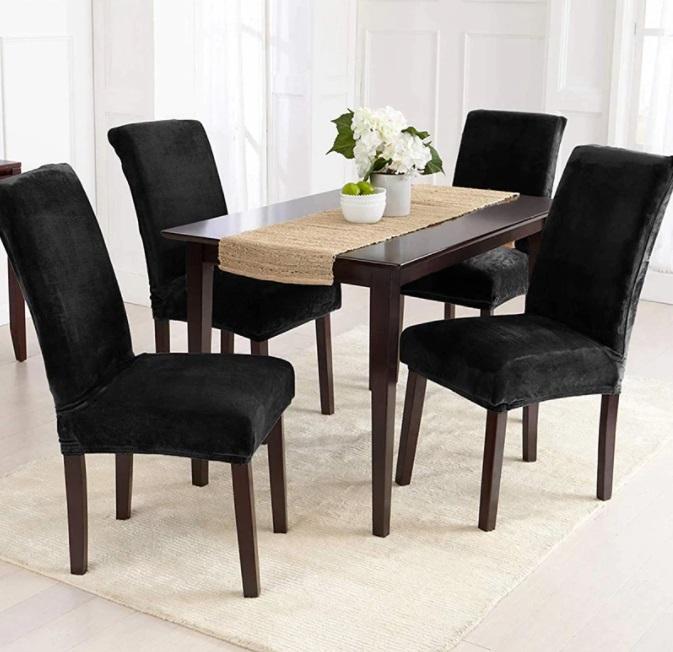 Velvet Plush Chair Cover Thick Black