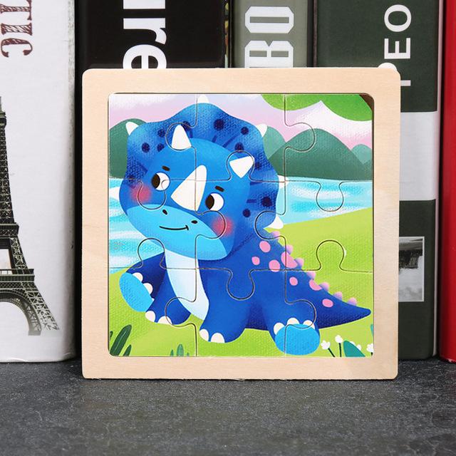 11X11CM Puzzle din lemn pentru copii, desene animate, trafic de animale, tangram, puzzle din lemn, jucării, jucării educative, pentru copii, cadouri