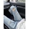 American Retro Blue Hot Diamond Ripped Jeans Trendy Brand Ruffian Handsome Fried Street Pants Men's Cleanfit Straight Pants