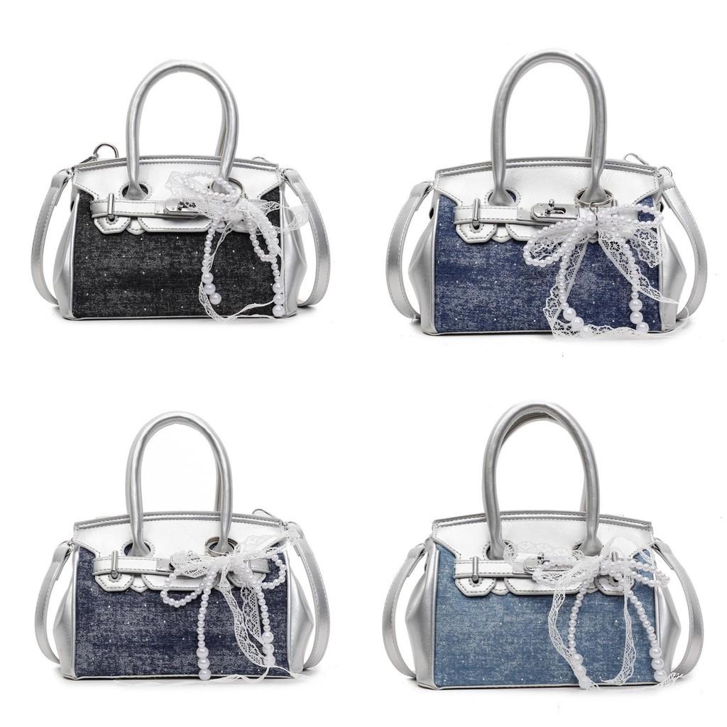Retro Denim Shoulder Bag For Women Summer Daily Use Pu Material