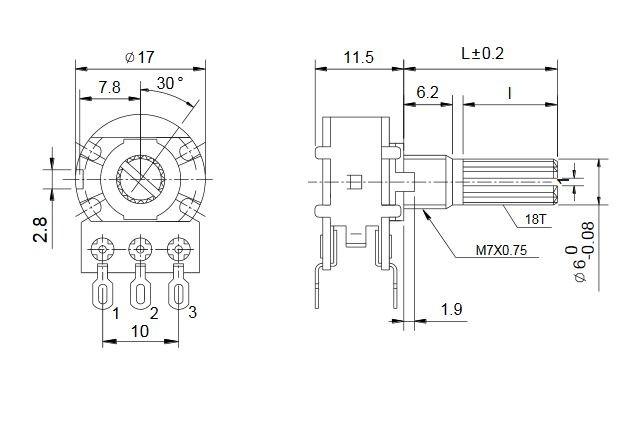 Rotary Potentiometer 2X50Kb Linear L 15Mm