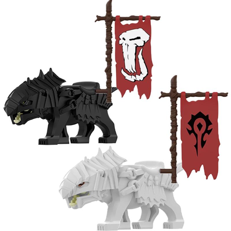 MOC Mediaeval Times Building Blocks Orc Mounts Wolf Flags Army Soldiers Character Accessories Bricks Animal Toys Gifts R064 DIY