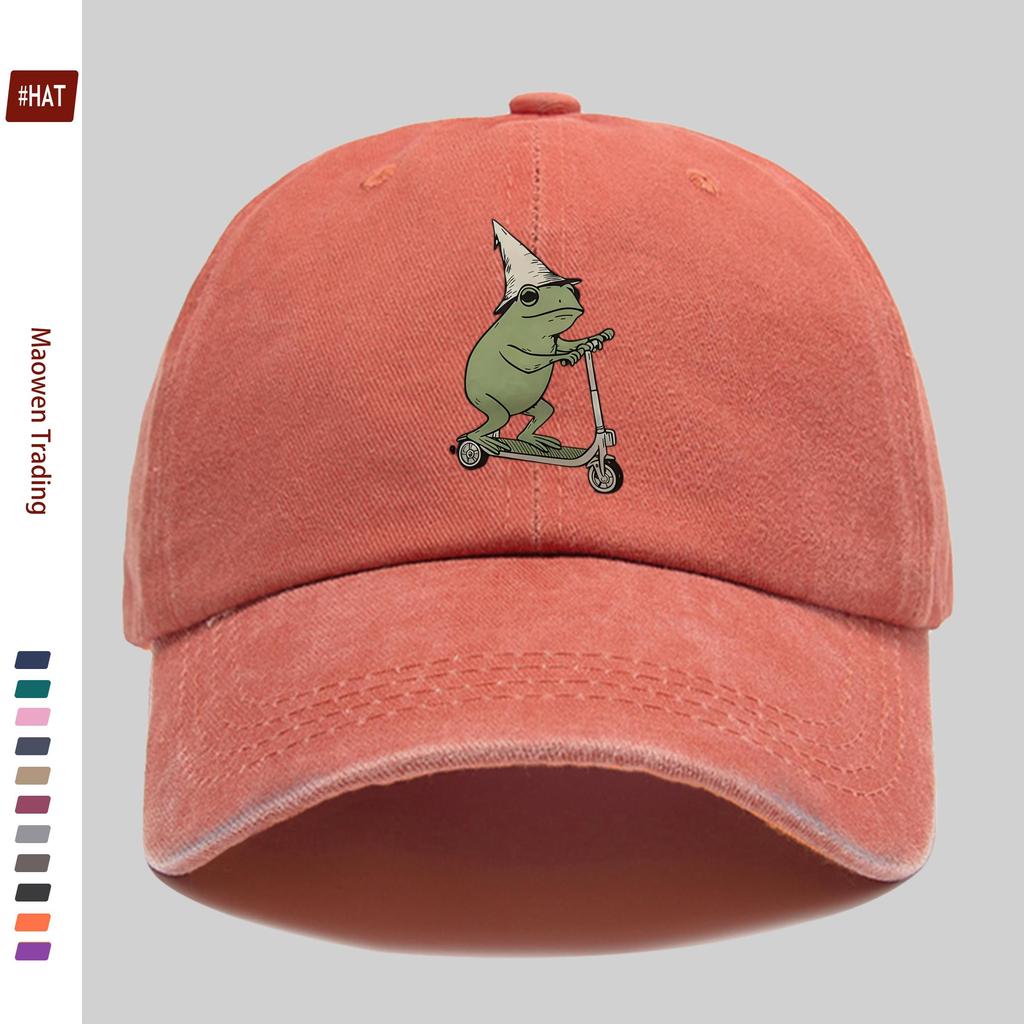 Pc Frog On a Scooter Printed Baseball Cap Fashionable Casual Design Golf Cap Home Leisure Decorative Hat Comfortable and Lig