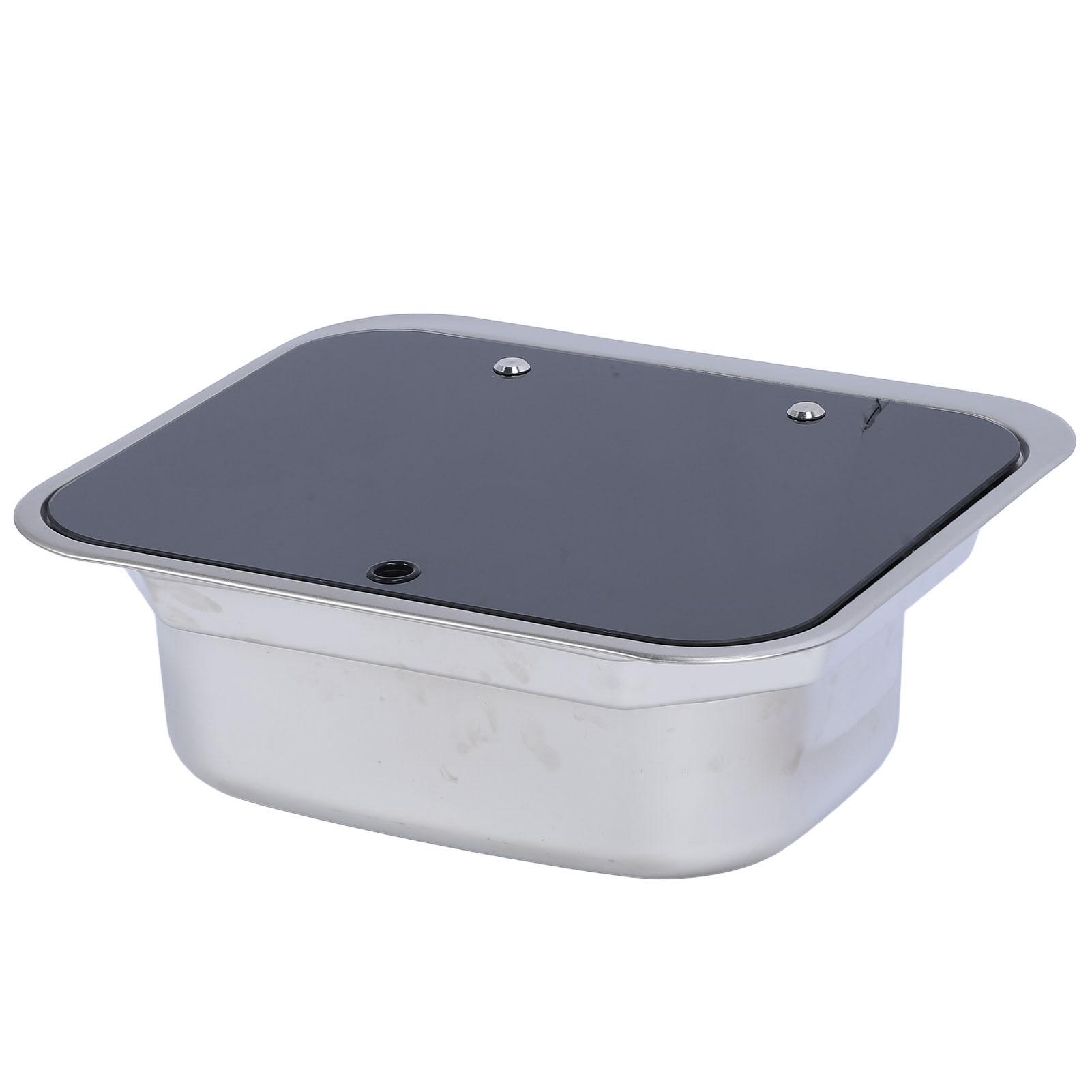 

Square Stainless Steel Sink Foldable Kitchen Single Basin with Tempered Glass Lid for RV Caravan
