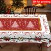 Tablecloth with Embossed Edges , Featuring a Merry Christmas Theme for Parties, Adorned with a Buffalo Check Bow, Poinsettias, Christmas Trees