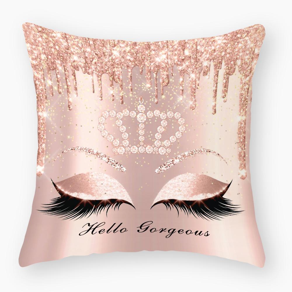 Ins Eyelash Printing Pillowcase Peach Leather Velvet Pillowcase Pillowcase Super Soft Pillowcase Sofa Decoration Pillow