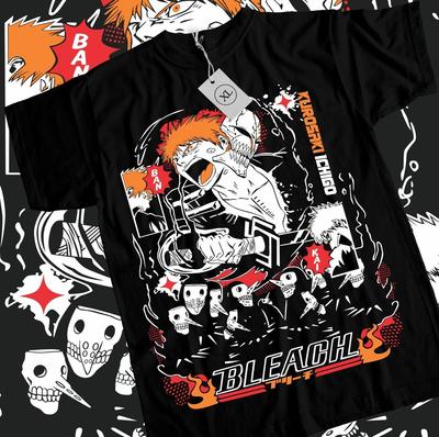 Bleach  Zaraki Kenpachi Ichigo Bankai Manga Strip Horror  Black Unisex T-Shirt