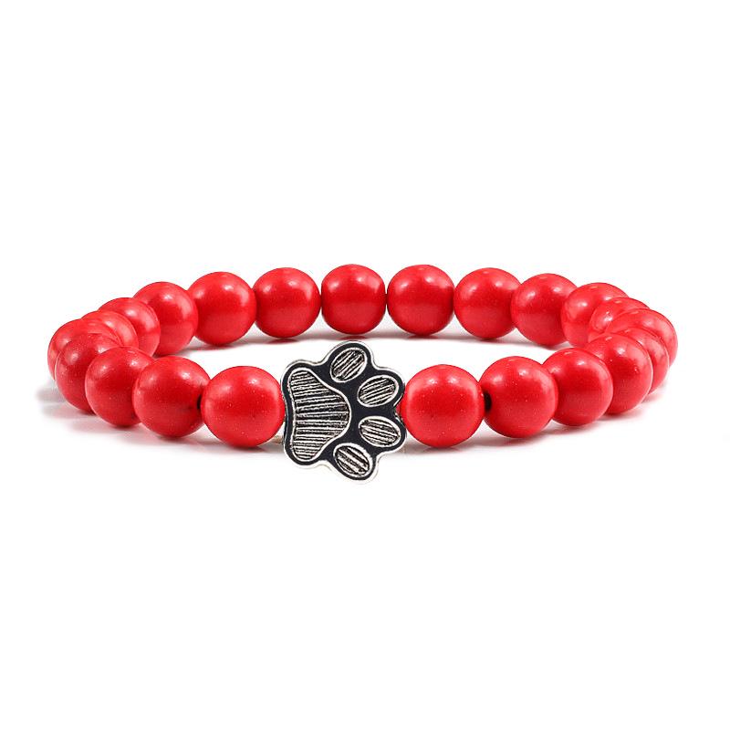 European Cat Paw Volcanic Stone  Turquoise Beaded Elastic Bracelet