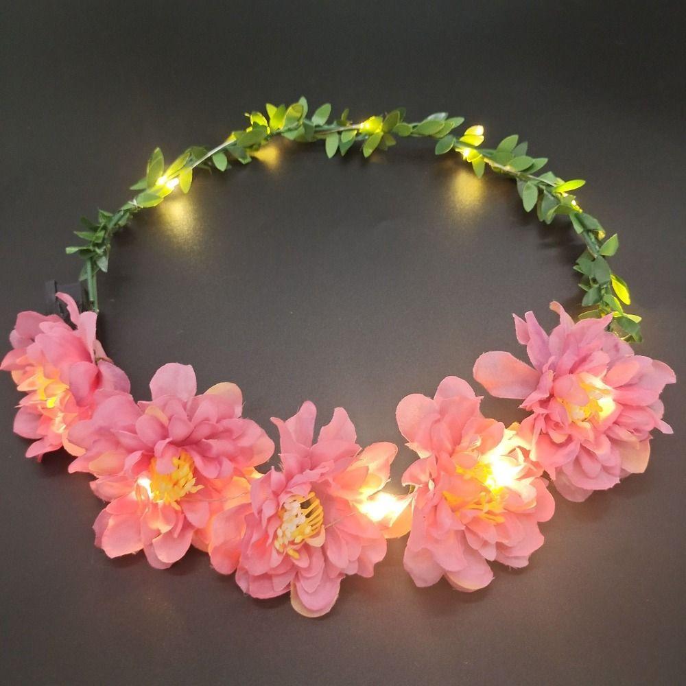 Luminous Flower Crowns Simulation Rose Flower Glowing Wreath Vintage Wreath Headband  For Bride