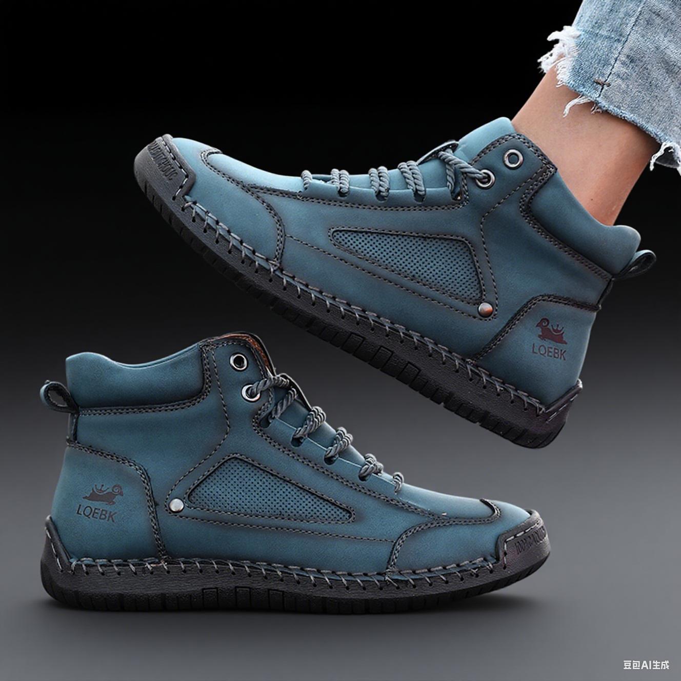 

Fashion Short Boots Men Leather Sports Shoes with Handmade Stitching Design 2025 Women s Retro Loafers Suitable for Street Casual Style 36 синий