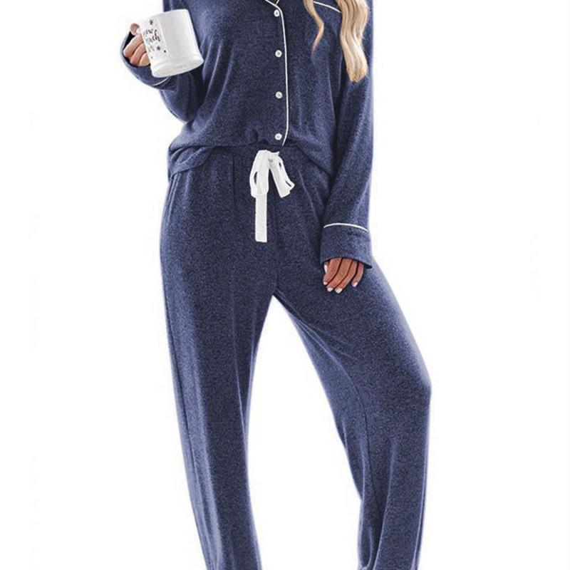 Women's Long-Sleeve Pajama Shirt - Casual Button-Down