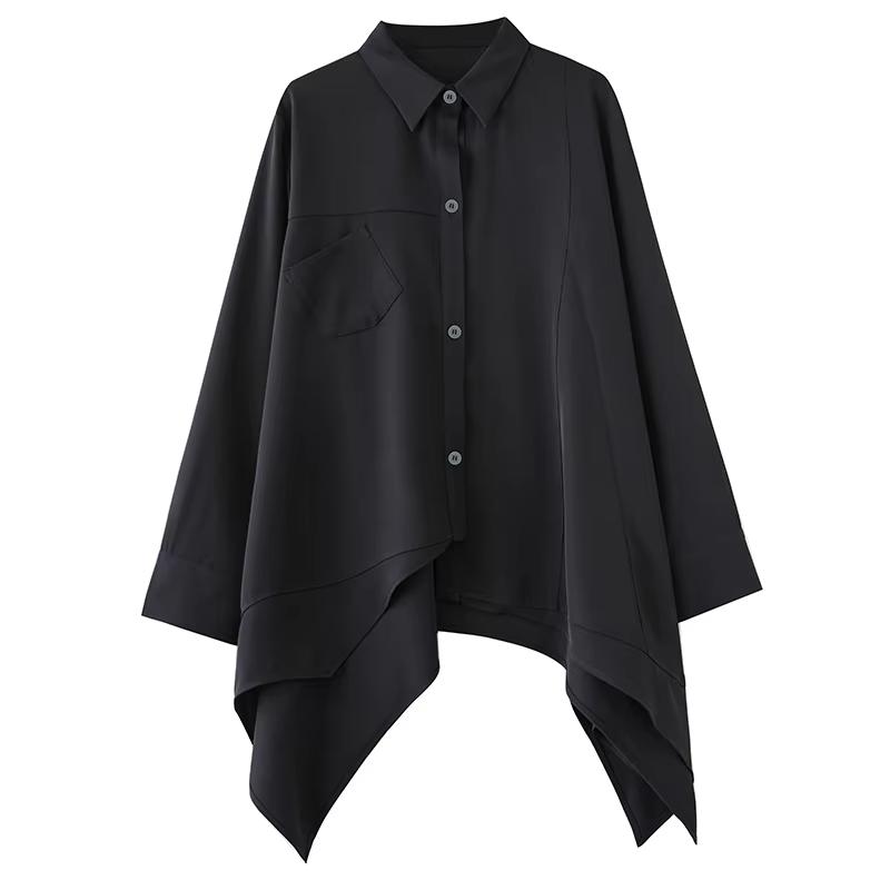 

XITAO Повседневная однотонная асимметричная женская блузка А-силуэта GMM1133 One Size чёрный