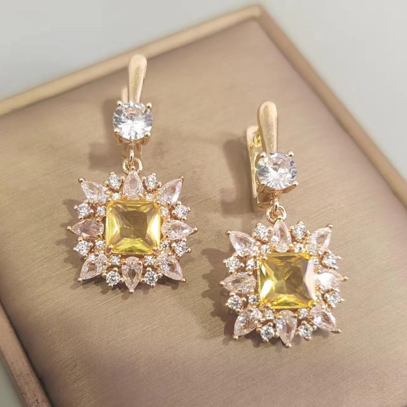 Luxuriöse Kristall Ohrringe für Frauen 2023 Neue Gold Farbe Zirkon Tropfen Ohrring Mode Hochzeit Engagement Party Schmuck Zubehör