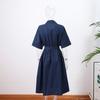 Casual Women's Lace Up Dress Single-Breasted Turn-Down Collar Short Sleeve Lady Dresses Loose Female Robe