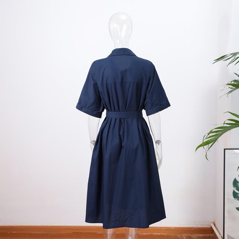 Casual Women's Lace Up Dress Single-Breasted Turn-Down Collar Short Sleeve Lady Dresses Loose Female Robe