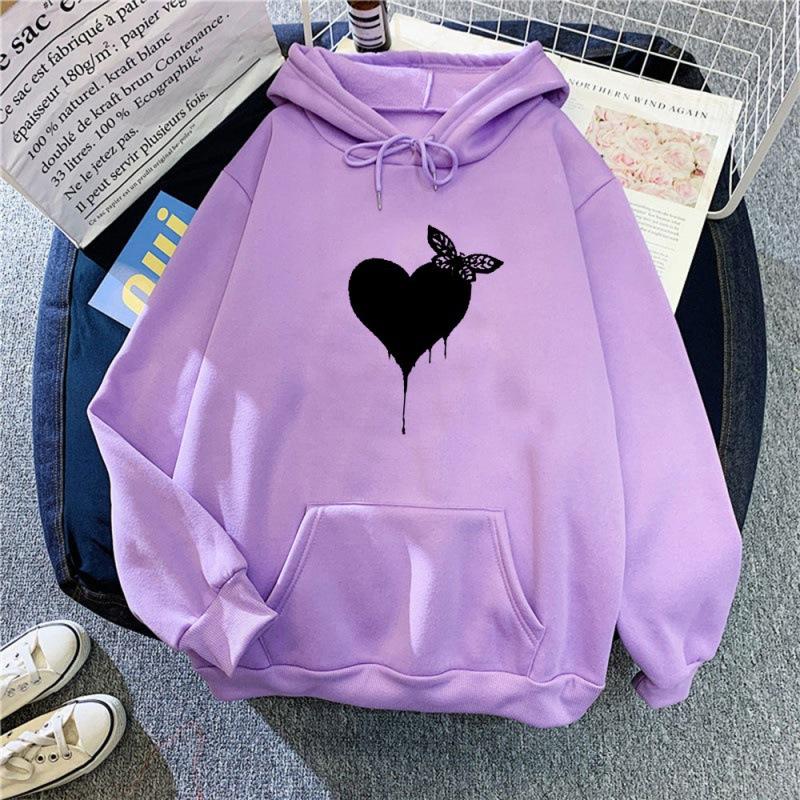 Large Size 2025 Autumn New Simple Love Hooded Jacket Men's and Women's Casual Versatile Velvet Long-sleeved Sweater