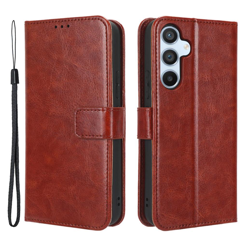 For Samsung Galaxy A54 5G Crazy Horse Texture Magnetic Full Protection Cell Phone Case Flip Wallet Stand Anti-wear PU Leather Phone Cover with Strap