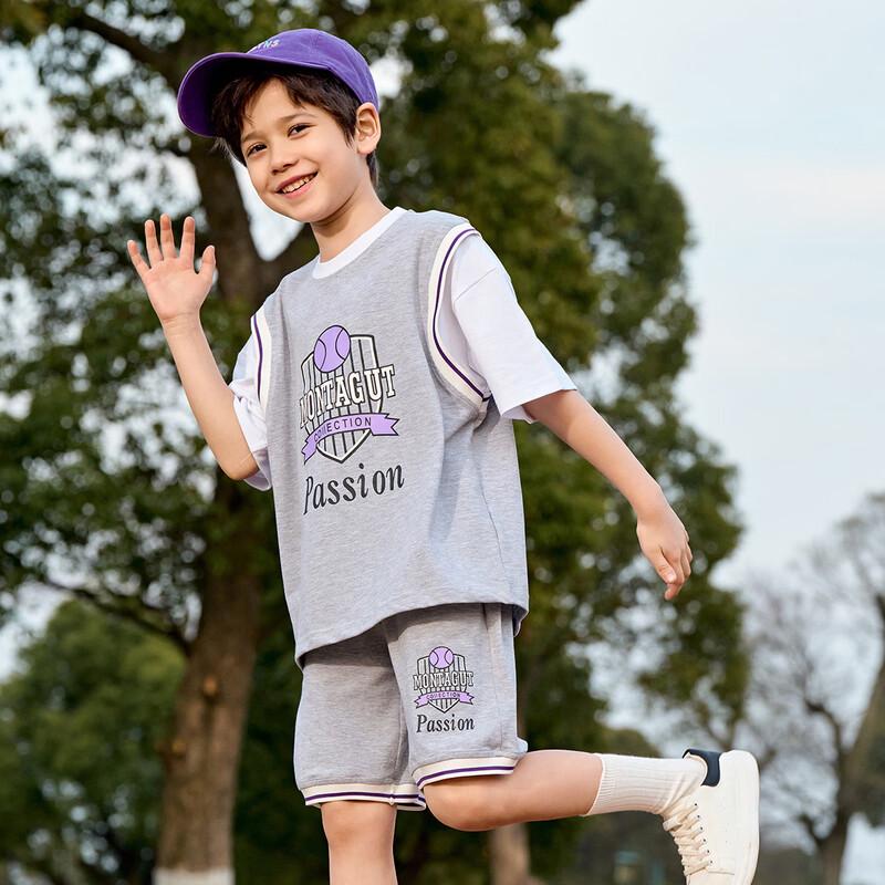 Montagut Boys  Letter Print Basketball Two-Piece Sport Set 150